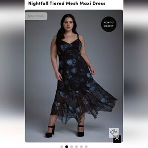💖NWT💖 Torrid Size 3 Tiered Mesh Maxi Dress with Blue Floral Print